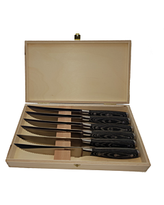 MIKA steak knife set serradet 6 in wooden case  