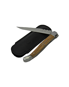 Laguiole pocket knife with olive wood handle incl. black leather pouch 